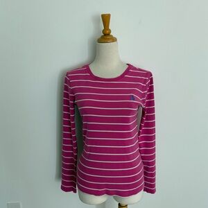 Ralph Lauren Sport Womens Lomg Sleeve Top Medium Pink Stripes 100% Cotton Preppy